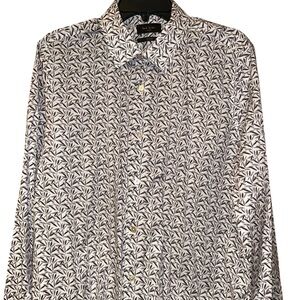 Paul‎ Smith London Men’s Shirt 17.5 Soho Fit Leaf Print Flip Cuff Made in Italy